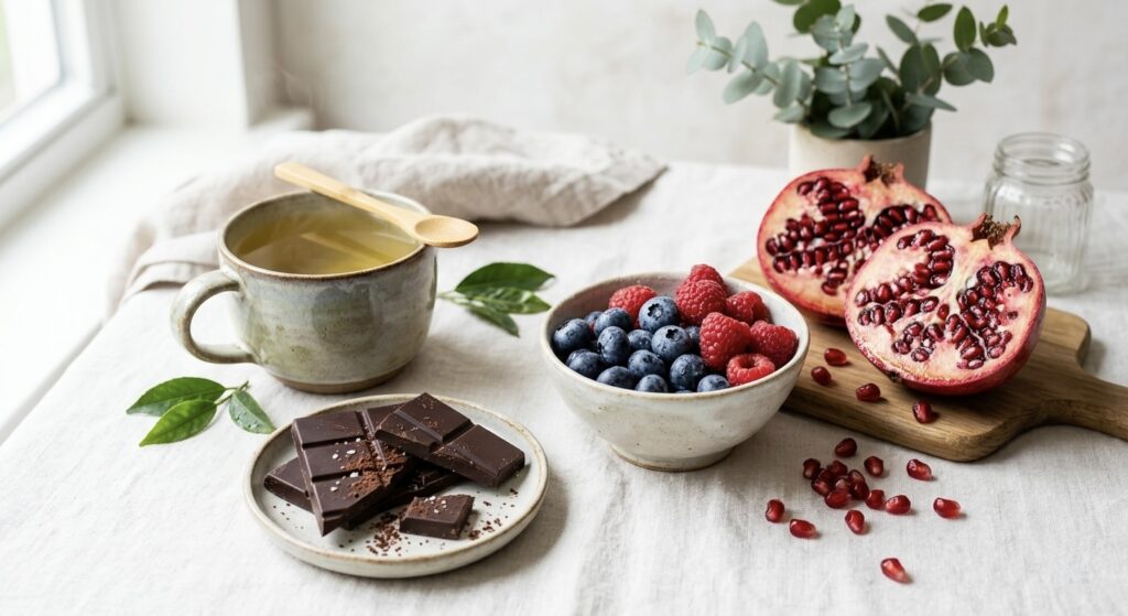 Antioxidanty v přírodě - borůvky, maliny, granátové jablko a tmavá čokoláda jako zdroje antioxidantů